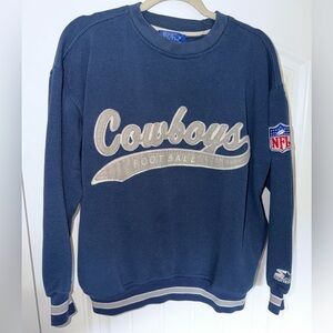STARTER Men's VINTAGE Navy Cowboys Crewneck Sweater